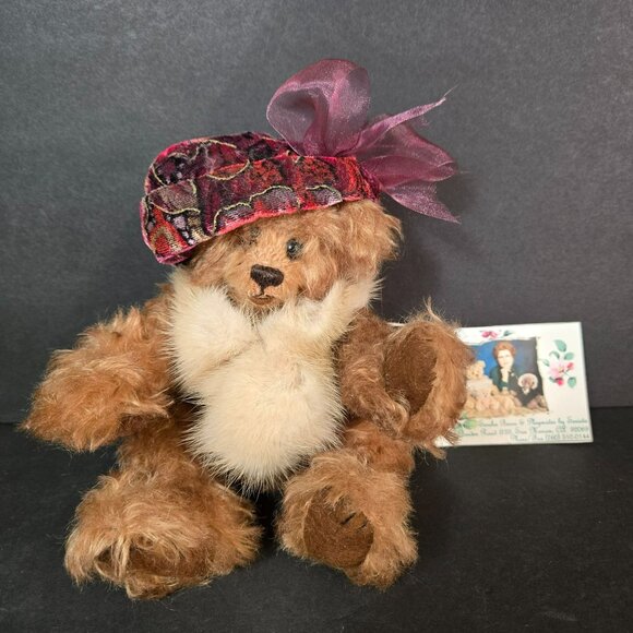 Sersha Jointed Teddy "Bonnie" Bear Serieta Harrell Mohair Fur Scarf Velvet Hat - Picture 1 of 13
